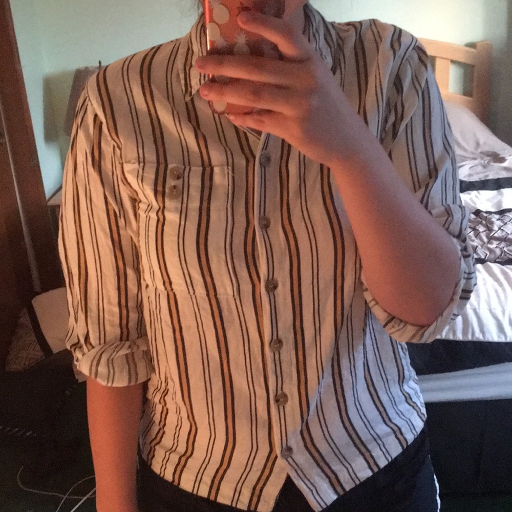 Topshop Yellow Striped Button Down